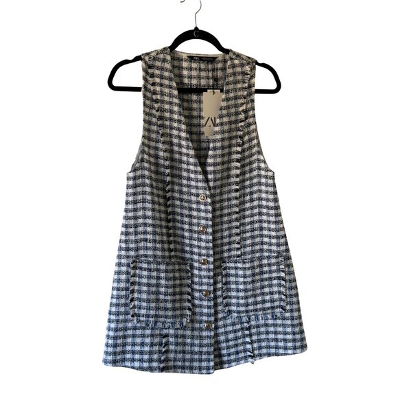 NWT Zara NEW Textured Tweed Textured Pinafore Dress Patch Pockets Vest - Picture 6 of 8